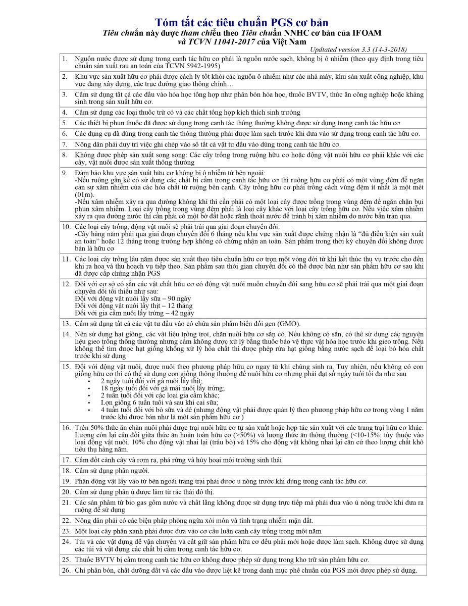 Tóm tắt các tiêu chuẩn PGS cơ bản V3
