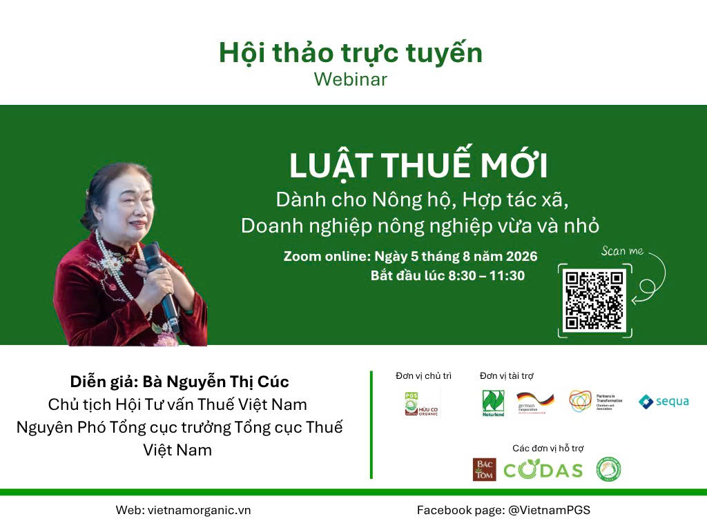 Đăng ký Hội thảo trực tuyến: Luật thuế mới, vận dụng và giải đáp thắc mắc trong sản xuất kinh doanh nông sản